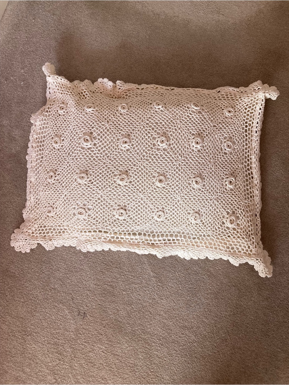 Handmade Crochet Accent Pillow - Cream